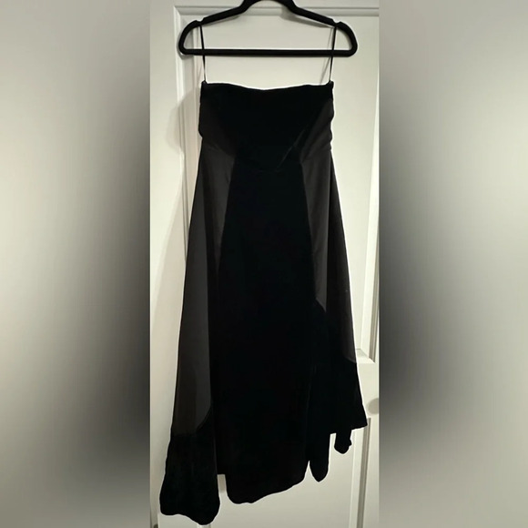NWOT Du Paradis Geneva Mixed Media Strapless Midi Dress S Black Velvet Crepe - Picture 6 of 11
